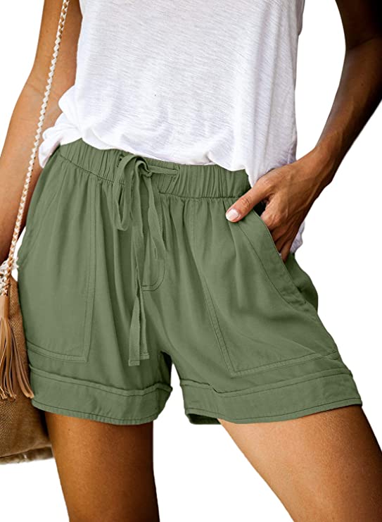 Dokotoo Womens Comfy Drawstring Casual Elastic Waist Pocketed Shorts