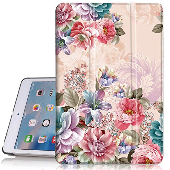 iPad mini 2 Case, iPad mini 3 Case, Hocase PU Leather Folio Smart Case w/Unique Flower Design, Auto Sleep/Wake Feature, Microfiber Lining Hard Back Cover for iPad mini 1/2/3 - Peony