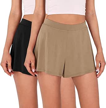 ODODOS 2-Pack Modal Soft Lounge Shorts for Women High Waist Casual Sleepwear Cozy Pajama Bottom-3" Inseam