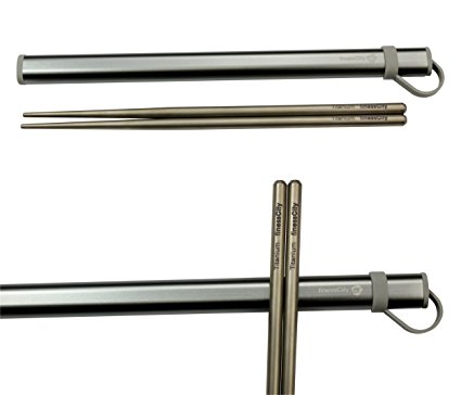 Titanium Chopsticks Extra Strong Ultra Lightweight Professional (Ti), Chopsticks Comes with Exclusive Quality Free Aluminium Case (Grey)