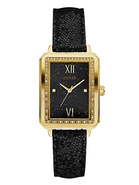 GUESS Factory Women's Black and Gold-Tone Rectangle Watch, NS