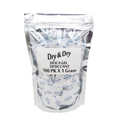 1 Gram Pack of 100 "Dry&Dry" Silica Gel Packets Dehumidifier