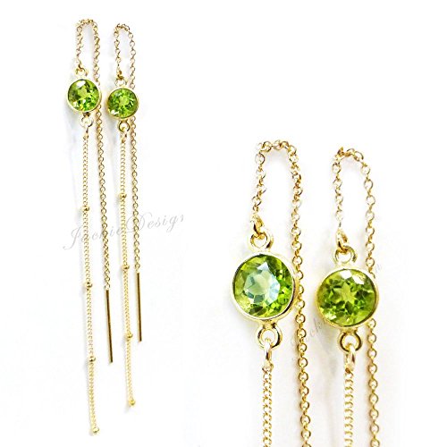 6 Inch Long Green Peridot Ear Threader 14/20 Gold Filled Chain Thread Earrings JD96