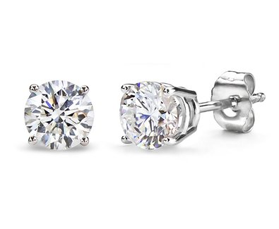 Silver Stud Earrings White Cubic Zirconia Round Stones Choose from 1 to 10 Carat Total Weight