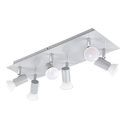 Modern Rectangular Gloss Grey & Chrome 6 Way Adjustable Ceiling Spotlight