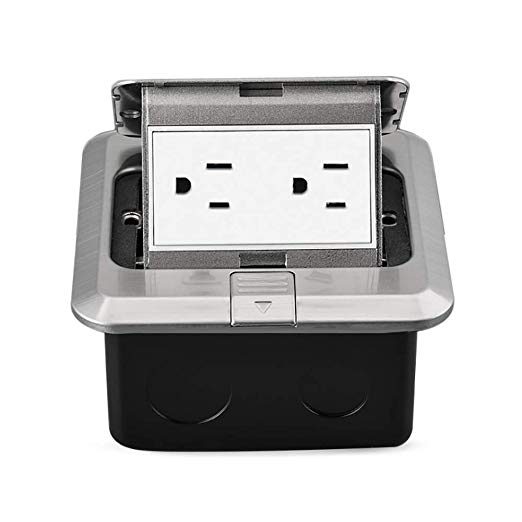 Pop Up Floor Outlet Covers Box Kit 20 Amp stainless steel with Resistant Receptacle Outlet