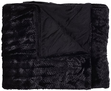 Sweet Home Collection Harper Decorative Reversible Faux Fur and Mink Throw Blanket, 50 x 60", Rib Pattern, Black