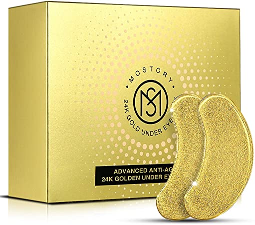 24K Gold Under Eye Mask - Eye Patches Treatment for Puffy Eyes Pure Collagen Golden Anti-aging Dark Circles Eye Bags Wrinkles Pads Masks Cooling Eye Spa Hydrogel Undereye patch - 20 Pairs (GOLD)