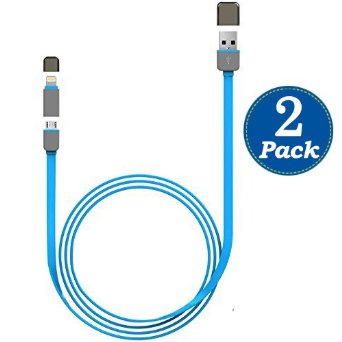 2 PackUSB Cable Micro Lightning Cord Sync Data Charger Adapter for iPhone 5 5s 6 6s Plus Ipad Mini Power Bank and Charge Cable for SamsungAndroidWindows Device - 2in1 Dual Connector