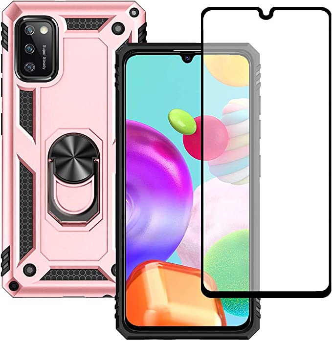 Yiakeng Samsung A41 Phone Case, Samsung A41 Case, With Tempered Glass Screen Protector, Silicone Shockproof Military Grade Protective Phone Cover Samsung Galaxy A41 Case (Rose gold)