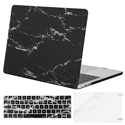 Mosiso MacBook Pro 15 Case 2017 & 2016 Release A1707, Plastic Pattern Hard Case Shell with Keyboard Cover with Screen Protector for Newest MacBook Pro 15 Inch with Touch Bar, Black Marble