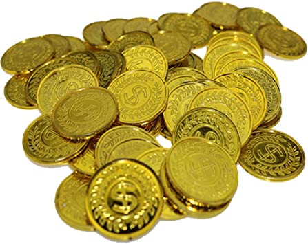 100Pcs Plastic Play Coins Gold Pirate Treasure Hunt Coins Toys for Kids Party Theme Props Decoration,Party Favor,Lucky Draw Games, Plastic Gold Coins Great for Kids, Toddlers, Teachers ¡­
