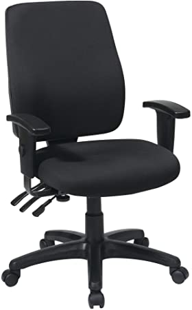 Office Star High Back Dual Function Ergonomic Chair with Ratchet Back Height Adjustment with 2-way Adjustable Arms, Black