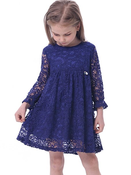 Bonny Billy Girl's A-Line Long Sleeve Blue Lace Kid Dress