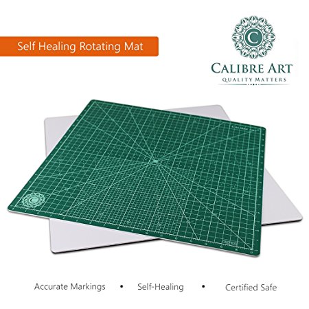 Calibre Art Self Healing Rotating Cutting Mat, Perfect for Quilting & Art Projects, 18x18 (17" grid)