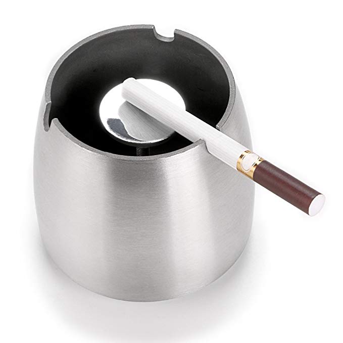 Hipiwe Windproof Ashtray Outdoor Cigar Ashtrays for Patio Tabletop Cigarette Ash Holder Stainless Steel Ash Tray Smoking Tobacco Jar for Home/Office (S)