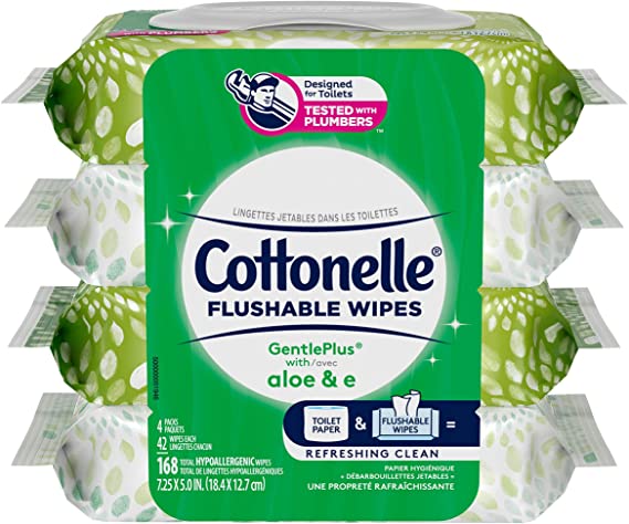 Cottonelle Gentleplus Flushable Wet Wipes - 4 Flip-Top Packs, 168 Total Flushable Wipes 168 count