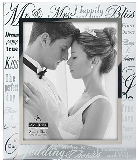 Malden International Designs Mirrored Glass With Silver Metal Inner Border Mr. and Mrs. Picture Frame, 8x10, Silver