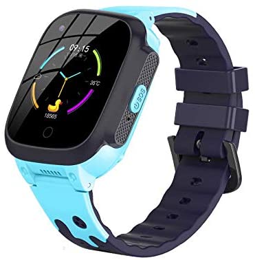 4G Kids Waterproof Smart Watches for Girls and Boys with GPS Tracker and Thermometer Fitting Android and iOS (Blue)