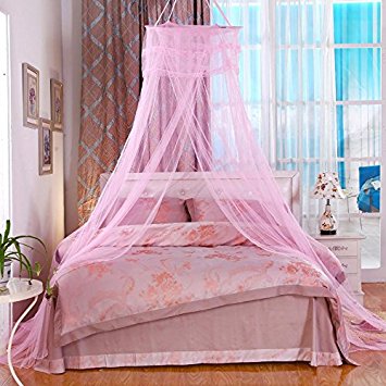 Polyester Bed Canopy Mosquito Net Fit Crib Twin Full Queen King, Pink