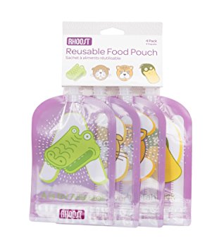 Rhoost Reusable Refillable Food Pouch for Babies and Toddlers, BPA Free Phthalate Free, Dishwasher Safe (4 pack), 4.5 oz