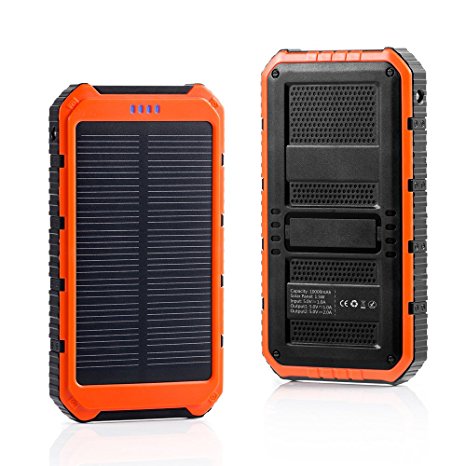 Solar Charger, LBell 10000mAh Dual USB Port External Battery Pack with Flashlight for Cell Phones Camera GPS Tablets ect