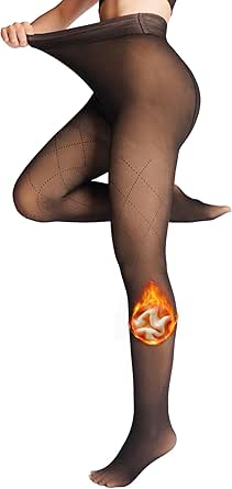 Women Fleece Lined Tights,Fishnets Patterned Fake Translucent Warm High Waisted Pantyhose Sheer thick Winter Tights