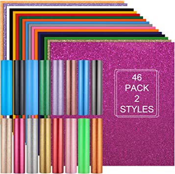 16 Pieces Glitter Heat Transfer Vinyl HTV Glitter Heat Press Vinyl with 30 Pieces Heat Transfer Vinyl for Fabrics T-Shirts Heat Press Machine