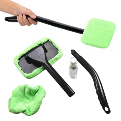 XINDELL Microfiber Car Windshield Easy Cleaner, Detachable Handle Brush, Cleaning Tool, Come with 2 Pads Washer Towel and 30ml Spray Bottle