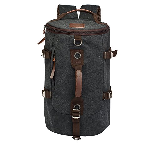 LUXUR Retro Duffel Cylinder Bag Canvas Travel Backpack Hiking Shoulder Handbag­