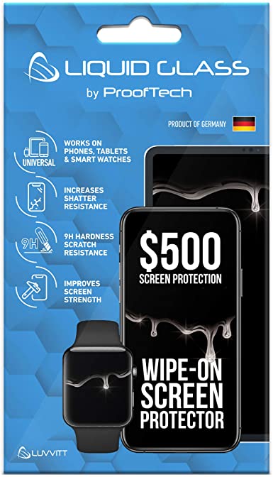 Liquid Glass Screen Protector with $500 Screen Protection - Scratch Resistant Wipe On Coating for All Apple Samsung and Other Phones Tablets Smart Watches - Universal
