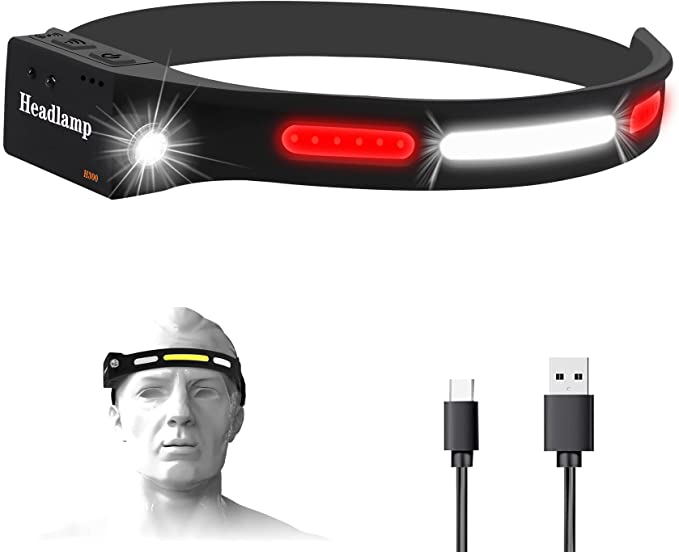 Rechargeable LED Headlamp, Waterproof, 4 Modes, Super Bright Headlamp, USB Headlamp for Hiking, Running, Fishing, Camping