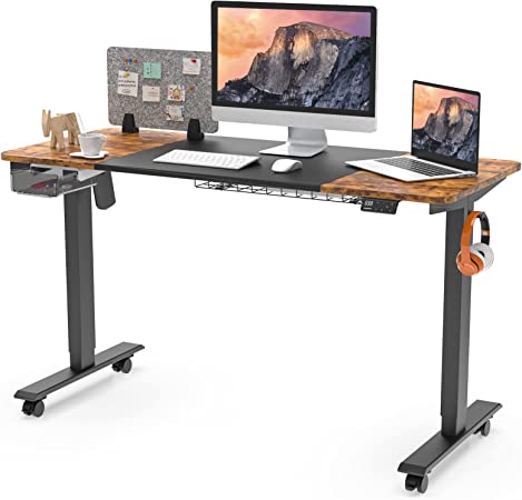 MAIDeSITe Electric Standing Desk Height Adjustable Standing Desk Sit Stand Desk with Memory Control and Anti-Collision Technology for Home Working(120 * 60cm,Black Frame  Rustic Brown Desktop)