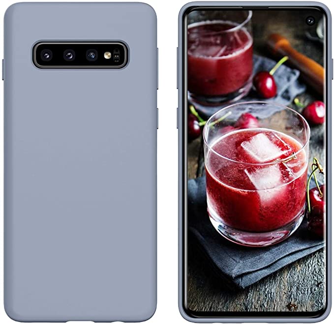 Samsung S10 Case, DUEDEU Liquid Silicone Soft Gel Rubber Slim Cover with Microfiber Cloth Lining Cushion Shockproof Full Body Protective Phone Case for Samsung Galaxy S10, Lavender Gray