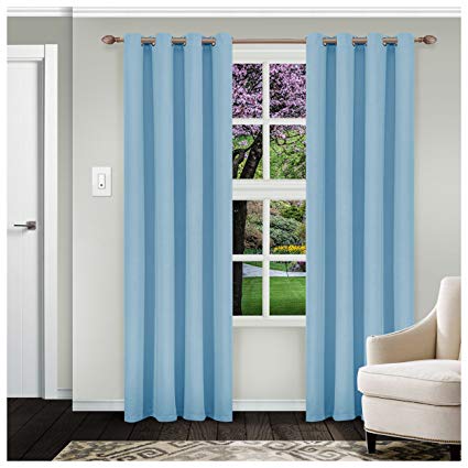 Superior Solid Blackout Curtain Set of 2, Thermal Insulated Panel Pair with Grommet Top Header, Elegant Solid Room Darkening Drapes, Available in 4 Lengths - Light Blue, 52” x 96”  each