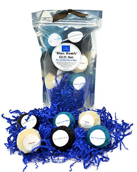 "MAN BOMB" Premium Bath Bomb Gift Set - 6-pack - LUXURY GIFT SET FOR HIM with MANLY SCENTS in Fun READY-TO-GIVE GIFT BAG