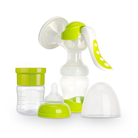 Manual Breast Milk Hand Pump Set - 2 in 1 Manual Breastmilk Pump with Bonus Baby Bottle - Travel Friendly Portable Breastfeeding Pumps- FDA Approved BPA Free Breast Feeding Essentials