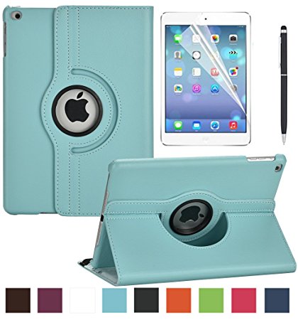 New iPad 2017 9.7" / iPad Air Leather Case,Soweiek 360 Degree Rotating Stand Smart Cover with Auto Sleep Wake for Apple iPad Air or New iPad 9.7 Inch 2017 Tablet   Screen Protector   Stylus, Blue