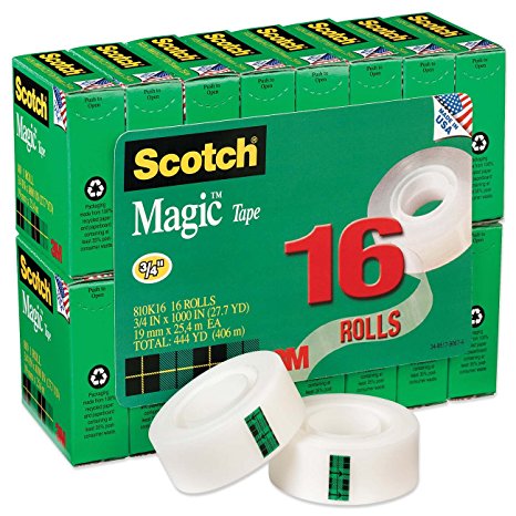 Scotch Magic Tape, 3/4 x 1000 Inches, Boxed, 16 Rolls (810K16)