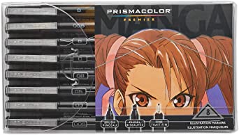 Premier Manga Illustration Markers, Assorted Tips, Black & Sepia, 8-Count. - New