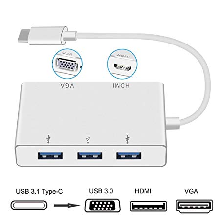 Boshcneg Type C (Thunderbolt 3) to 4K HDMI Output, 2 USB 3.0 Ports, PD Charging Port for MacBook(2016/2017) Chromebook Pixel, Galaxy S8/S8 /S9/S9 Plus/Note 8, Nintendo Switch (HDMI Adapter 5 in1)