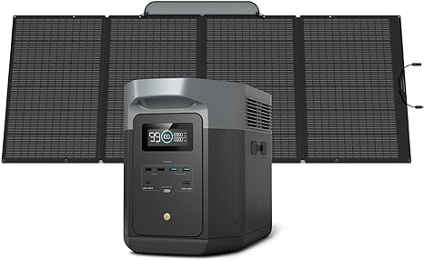 EF ECOFLOW Solar Generator DELTA 2 Max 2048Wh With 400W Solar Panel, LFP Battery Portable Power Station Up to 3400W AC Output Fast Charging 0-80% in 43 Min solar powered generator For Camping, RV