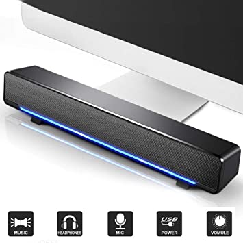 Computer Speakers, USB Wired Computer Sound Bar, 3D Stereo Player Bass Surround Sound Box for Desktop, Laptop, TV, Tablet Etc(Black)