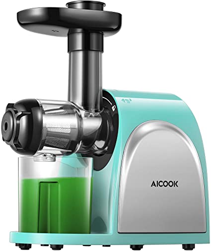 Juicer, Aicook Slow Masticating Juicer, Cold Press Juicer Machine Easy to Clean, Higher Juicer Yield and Drier Pulp, Juice Extractor with Quiet Motor and Reverse Function, BPA-Free, with Recipes