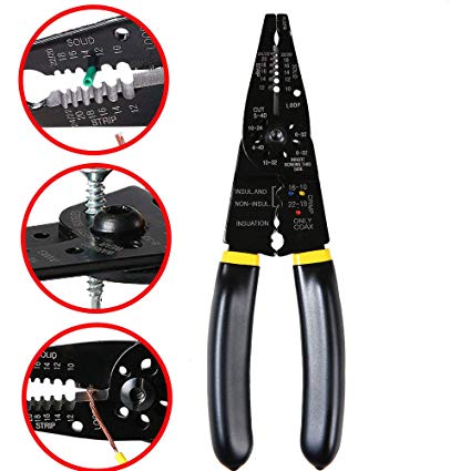 Wire Strippers Wire Stripping tool electrical stripper Crimper Cutter Crimping Cutting Multi-Purpose Electrical Wire Stripping Tool 10-22 AWG Solid and 12-24 AWG Stranded Wire 8" -KARRISM