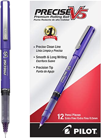 PILOT Precise V5 Stick Liquid Ink Rolling Ball Stick Pens, Extra Fine Point (0.5mm) Purple Ink, 12-Pack (25106)