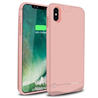 iPhone X Battery Case 5200mAh, TQTHL Extended Rechargeable Protective Charger Cover Portable Power Bank for Apple iPhone X / 10 (5.8 Inch)-Rose Gold