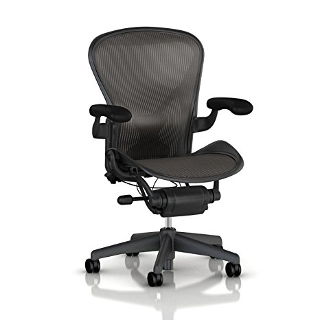 Herman Miller Classic Aeron Task Chair: Tilt Limiter w/Seat Angle Adj - PostureFit Support - Fully Adj Leather Arms - Standard Carpet Caster