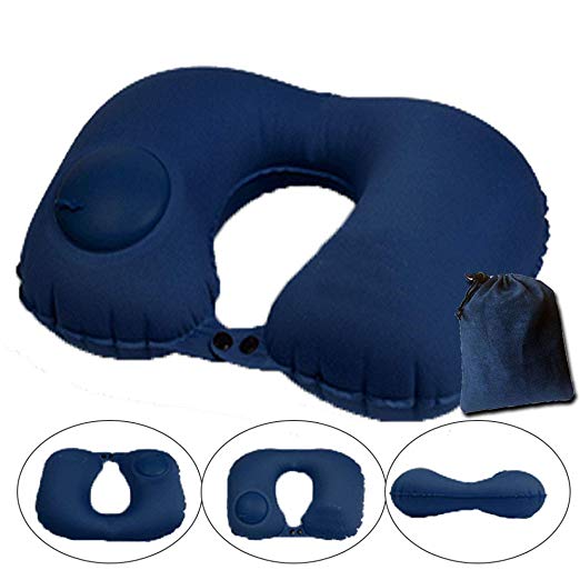 CELAHE Inflatable Travel Neck Pillow, Portable Airplane Pillow and Cervical Neck Pillow for Kids   Adults, for Lightweight Support in Airplane, Car, Train, Bus and Home, with Storage Bag
