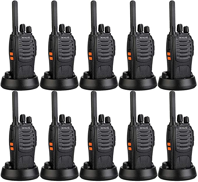 Retevis H-777 Two Way Radios Long Range Rechargeable,Hands Free Handheld Flashlight Walkie Talkies, Fast Charging USB Wall Adapter,Charger Base,Battery Included (Black, 10 Pack)